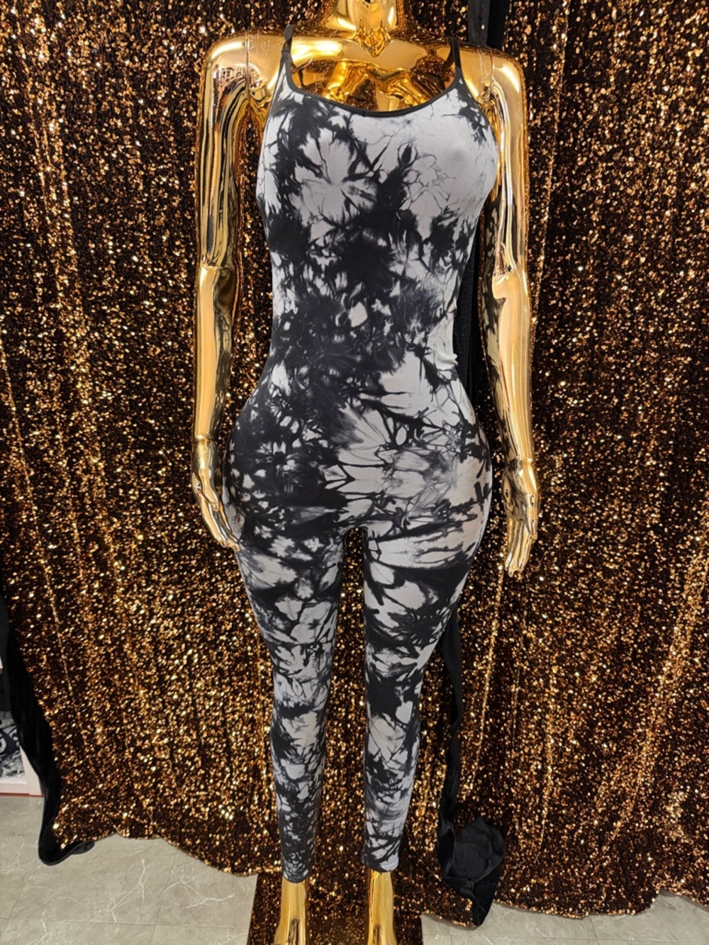 PINK Victoria's Secret Black & White Tie-Dye Spaghetti Strap Jumpsuit